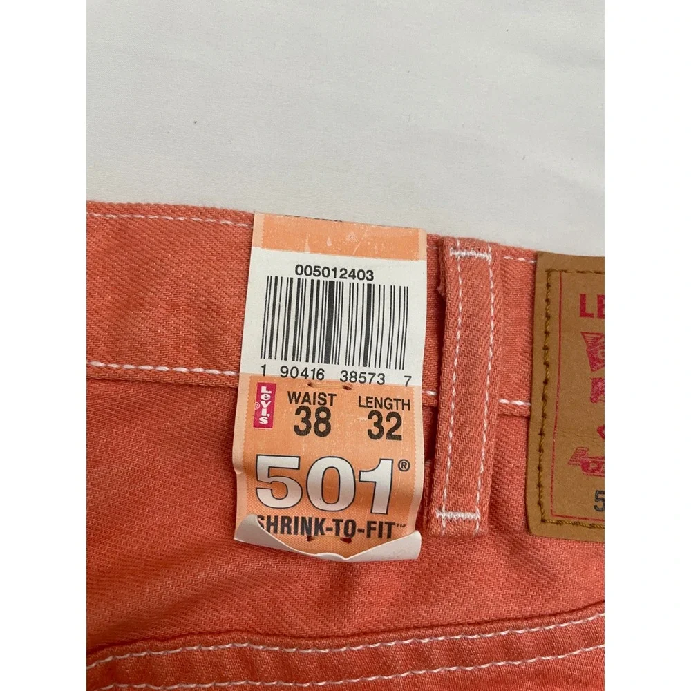 NEW Levis 501 Jeans Mens 38x32 Orange Coral Raw Denim Button Fly Shrink to Fit